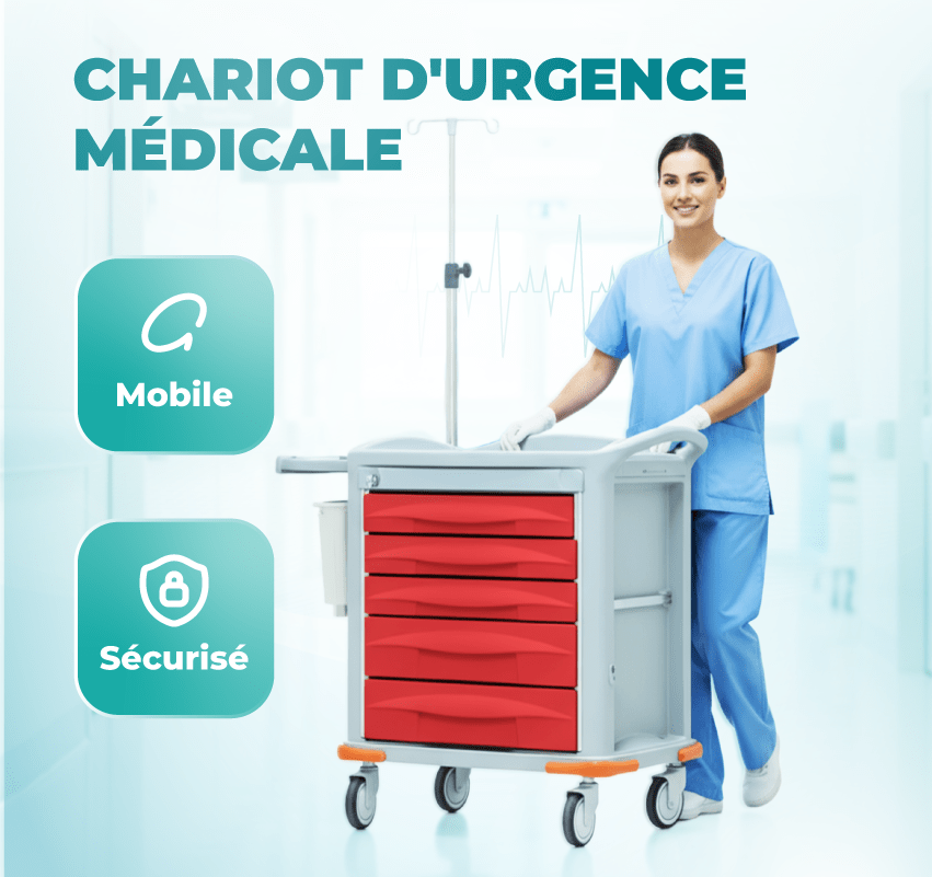 CHARIOT D'URGENCE MÉDICALE 05 TIROIRS